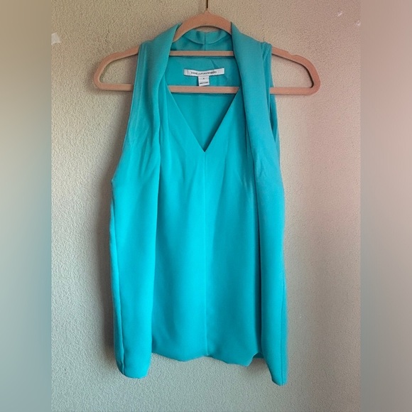 Diane Von Furstenberg Teal Aqua Blue Draped V-Neck Sleeveless Blouse S - Picture 2 of 8
